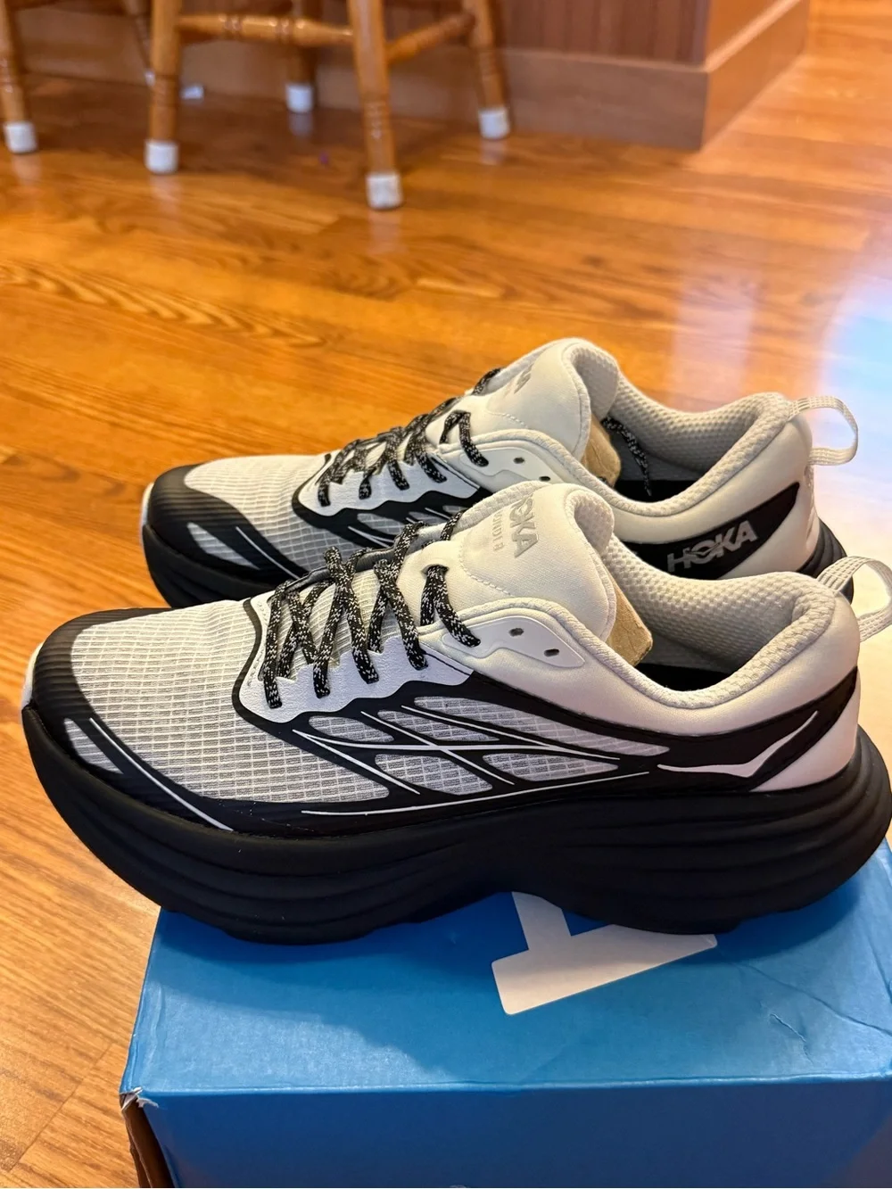 HOKA Men’s Stealth Twch Bondi 8 Caged White and Black Athletic Shoes 10